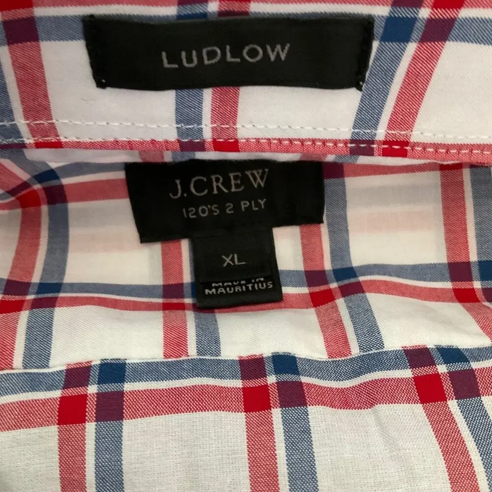 J. Crew Slim Fit Blue Check ludlow Dress Shirt career preppy business career XL